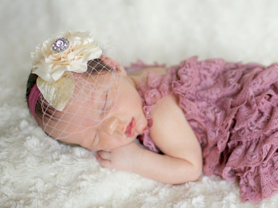 673 New baby headband netting 618   Couture newborn girl infant toddler baby French netting bow hairband 