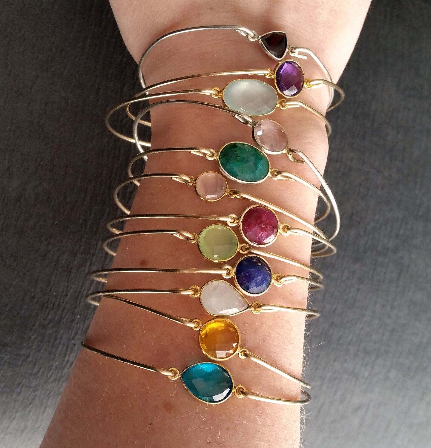 14k Gold Birthstone Bangle Bracelet Choose Month Birthday