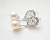 Bridal Earrings, Drop Pearl Earrings, Ivory Pearl Earrings, Wedding Earrings, Bridal Jewelry