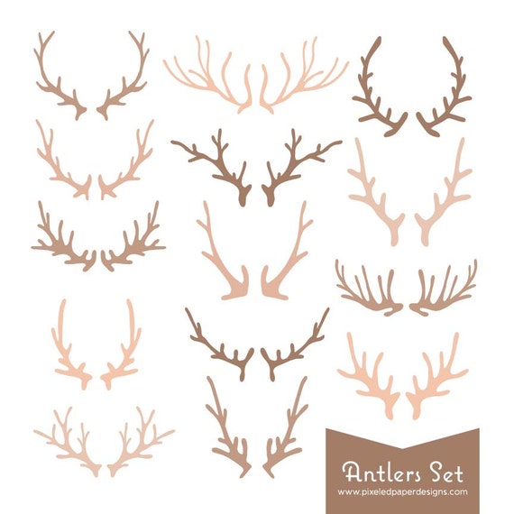 Antlers Digital Clipart Rustic Colored Antler Graphics for