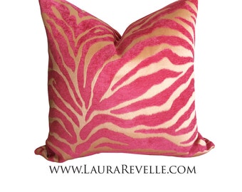 Designer Pillow Cover, Pink and Taupe Zebra Pillow, Throw Pillow, Accent Pillow Cover,