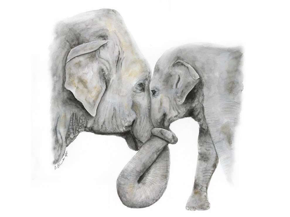 Art for Mom Mother's Day Gift Elephant Art for by TinyToesDesign