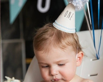 Mini Party Hat in Baby Blue, First Birthday, I'm One, Baby, Toddler, Kid, Boy