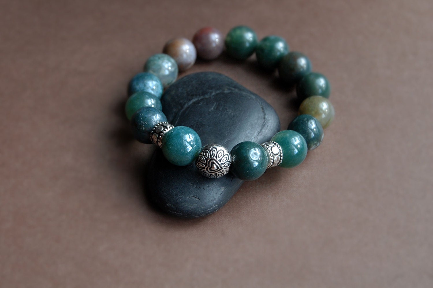 Green Jasper Stretch Bracelet Green Gemstone by AliciaMDesigns