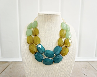 Green Ombre Faceted Acrylic Gem Statement Necklace