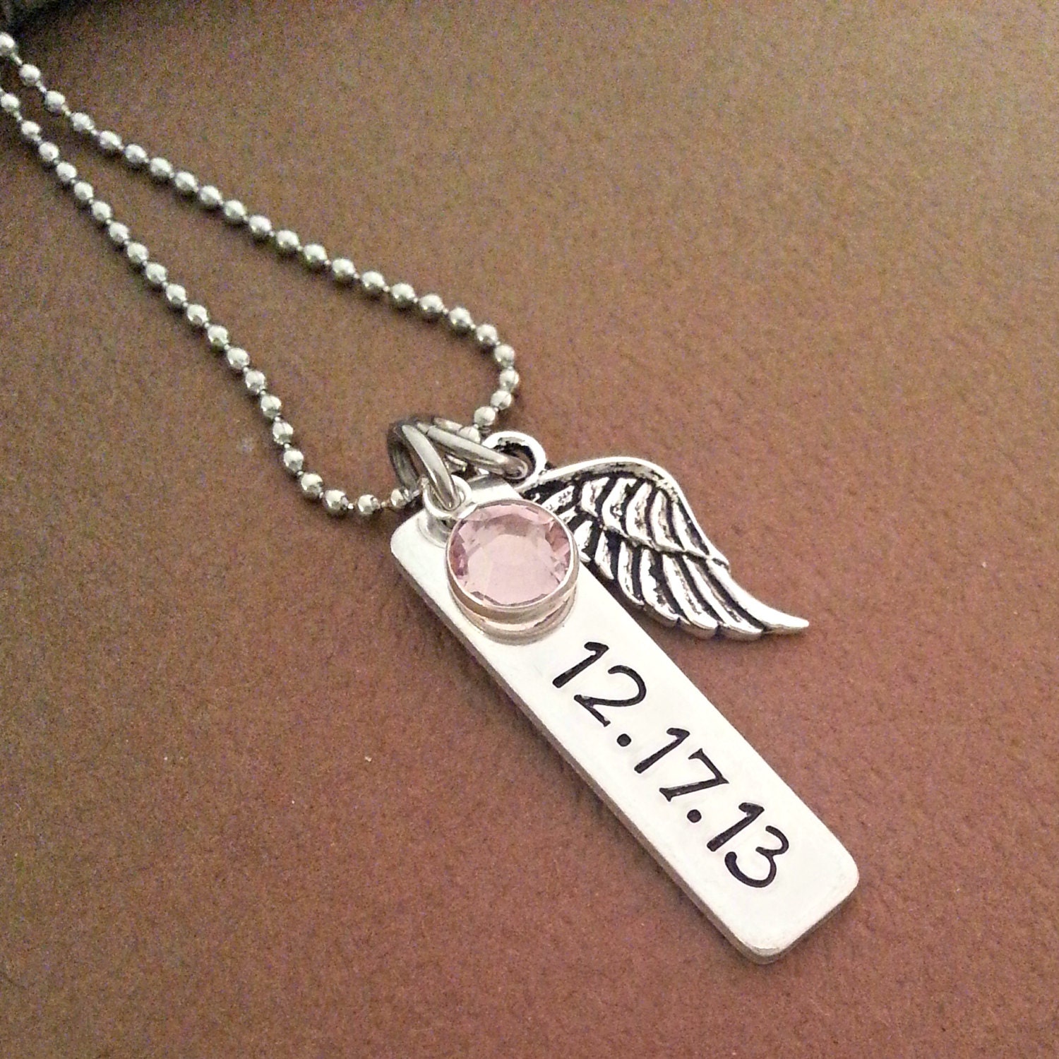 Personalized Angel Wing Necklace Hand Stamped With Name Or