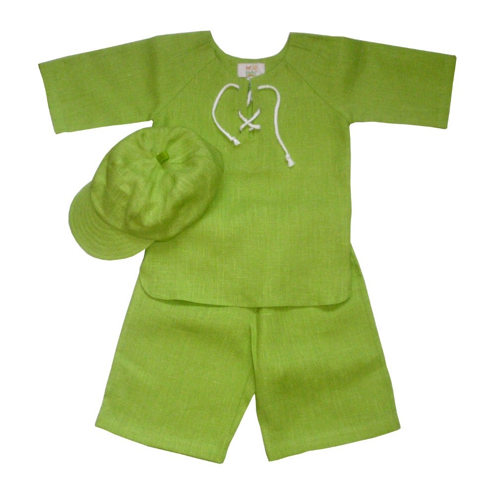 Boys linen suit green baby boy linen costume green baby by EcoEmi