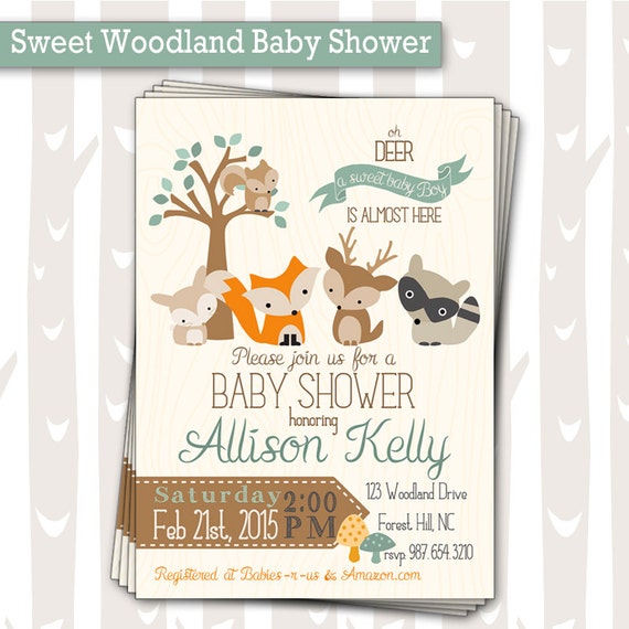 with invitation baby shower baby wording name Baby Boy Woodland  or Shower Baby  Woodland Girl Invitation Sweet