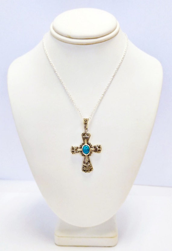 Items similar to Turquoise Cross Pendant in Silver on Etsy