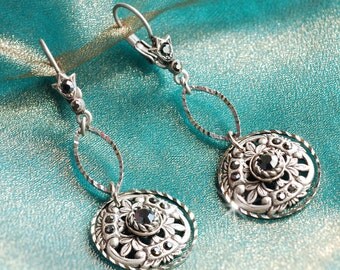 Medallion Earrings, Victorian Earrings, Leverback Earrings, Medallion Pendant, Gypsy Earrings, Boho Earrings, Hippie Earrings, Tribal E1338