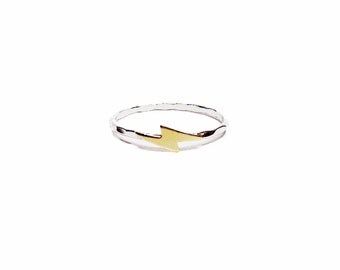 Lightning bolt ring - Sterling silver and tiny gold lightning bolt ring - stacking ring - knuckle ring - midi ring