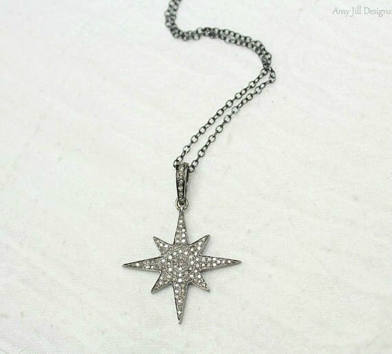 Pave Diamond Star Necklace Starburst Necklace by AmyJillDesigns