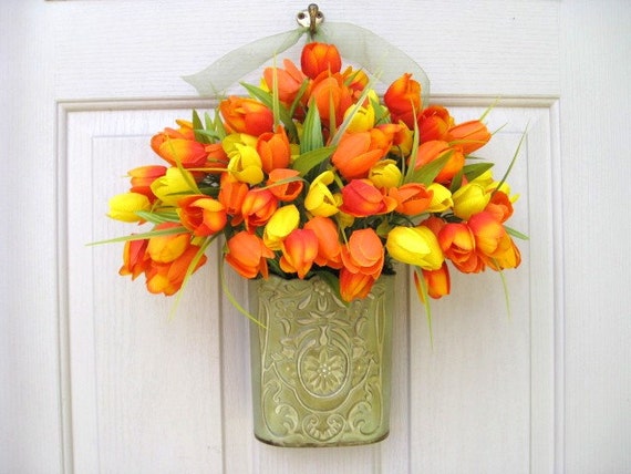 Tulip Wreath Front Door Wreath Orange Tulips Outdoor