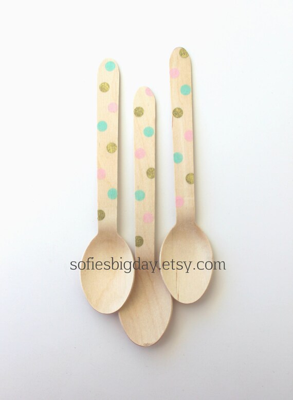 Mint polka dot spoons25 Gold polka dot spoonsGender Reveal