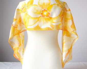Silk scarf Daffodils - light yellow scarf - Daffodils scarf hand painted silk scarves - pastel yellow scarves - yellow silk scarf - flower