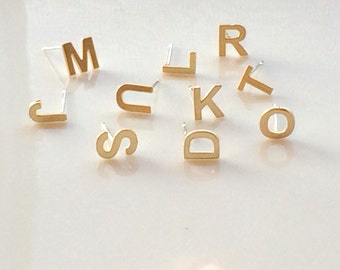 Gold Initial Stud Earrings, Alphabet Earring Post, 14K gold plated, 925 Sterling Silver Posts, Monogram Earrings,Initial Earring Posts