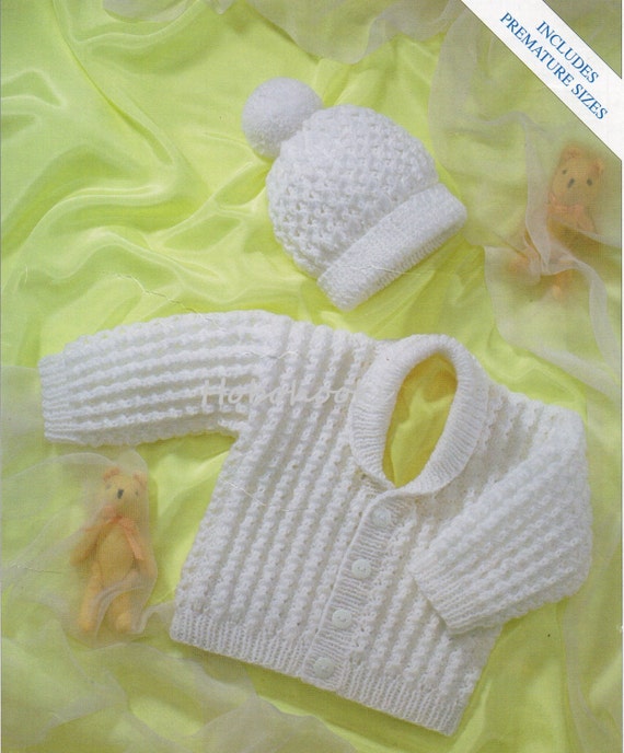baby ribbed cardigan with shawl collar & hat premature newborn