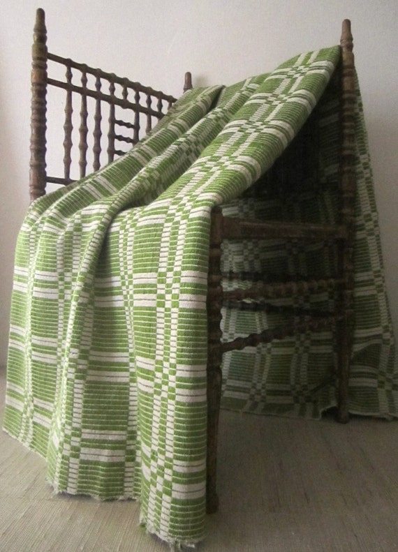 Antique 1800s Wool and Linen Overshot by CarliBeardsleyStudio