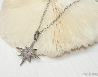 Pave Diamond Star Necklace, Starburst Necklace, Star Pendant, North ...