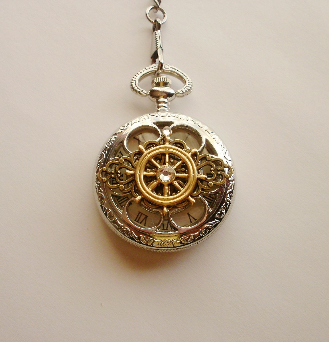 Nautical Pocket Watch Nautical Ship Wheel Silver Pocket