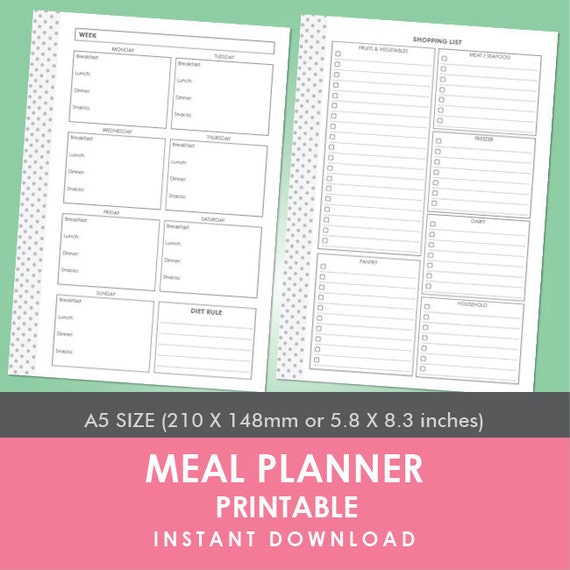 planner inserts printable free meals