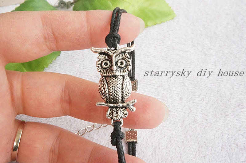 Ancient Silver Owl Bracelet,Night Owl ,Steampunk Friendship Everyday Jewelry,Graduation gift,customized Bracelet,