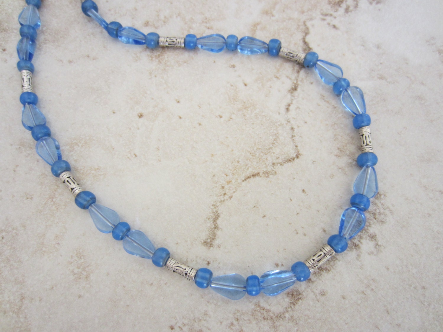 Blue bead necklace. Blue and silver necklace. by studio1227