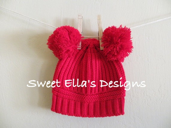 Two beanie Pom pom with hat  Hat Warm with / Child two poms Toddler  / Poms Beanie Knit Beanie Hat  /