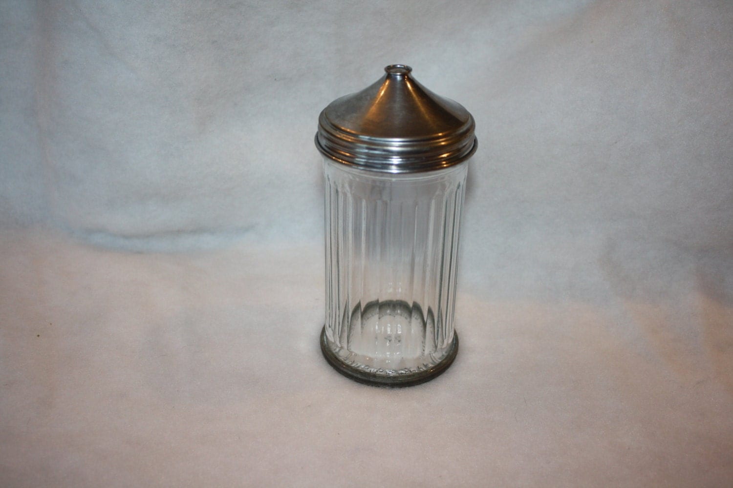 Antique fluted glass sugar container with metal lid and metal