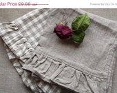 Christmas Sale Linen Tea Towel Face Cloth set of 2 grey cream with ruffles french country flax LINEN  vintage look French Country cottage st