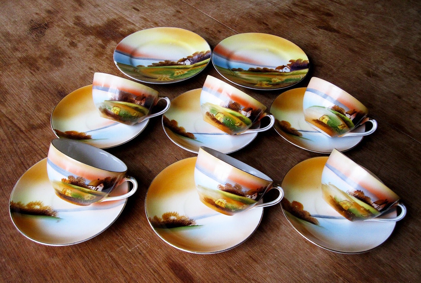 Circa 1930's Hand Painted Noritake Bone China Sunset Tea