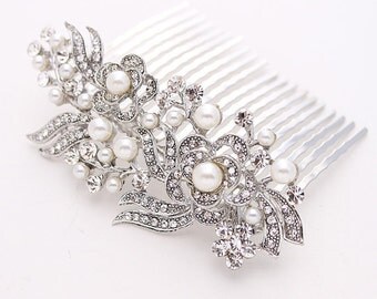 Bridal Hair Comb Crystal Pearl Wedding Hair Comb for Bride Gatsby Old Hollywood Wedding Hair Comb Wedding Jewelry