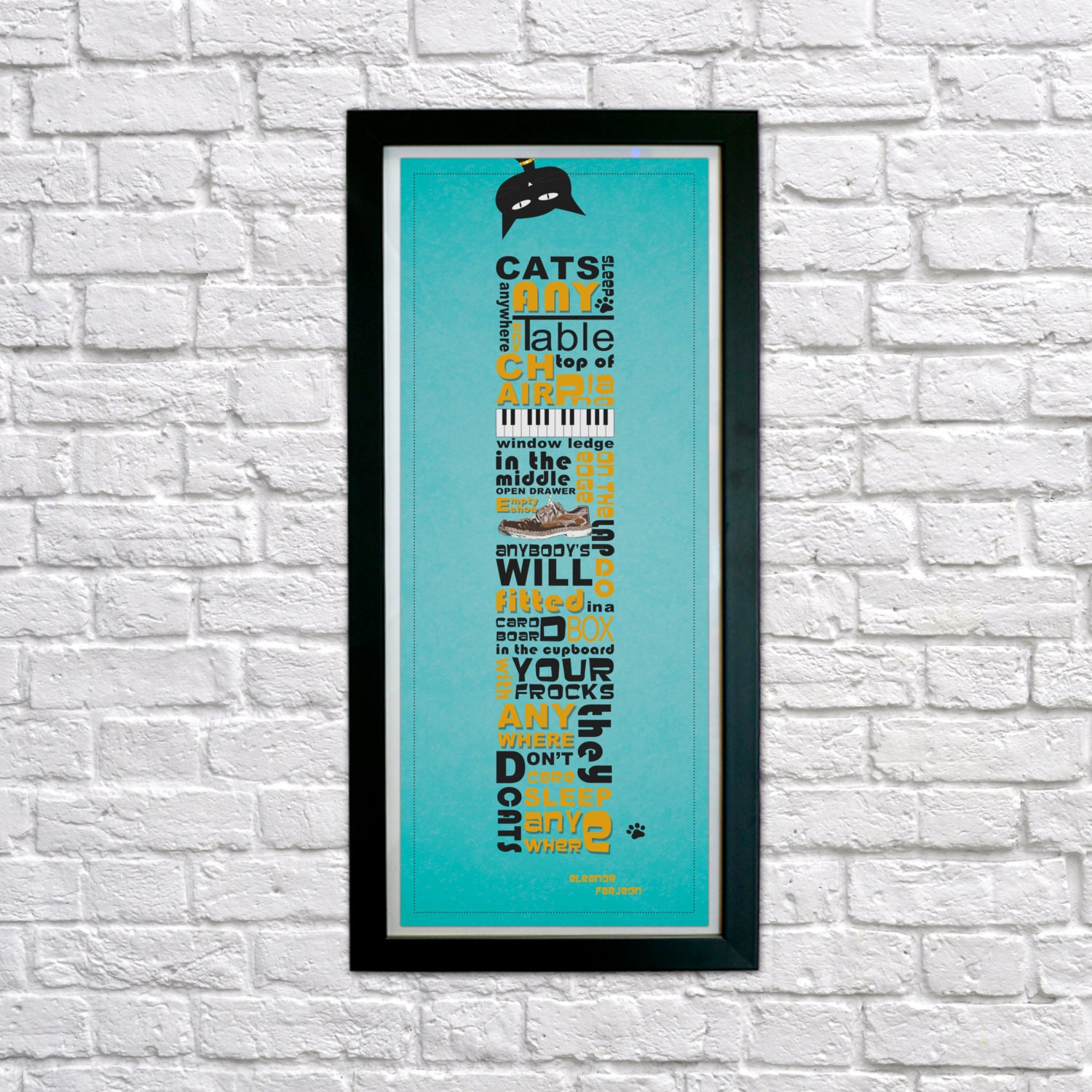 Nursery art print Cats sleep anywhere Poem Eleanor Farjeon