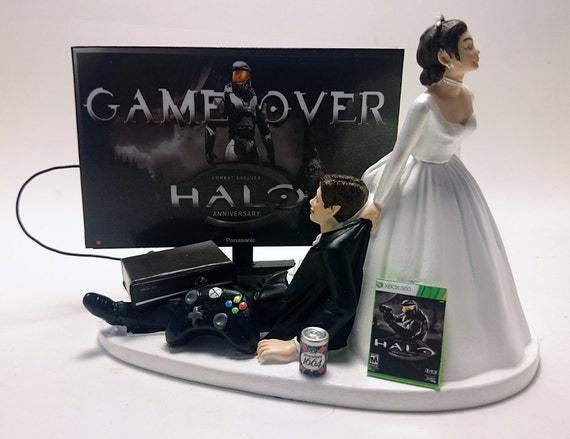 Game Over Funny Xbox One Wedding Cake Topper Bride and Groom HalO