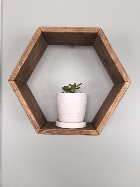 Wood hexagon shelf. Geometric shelf. Wall hanging. by fredandmarie
