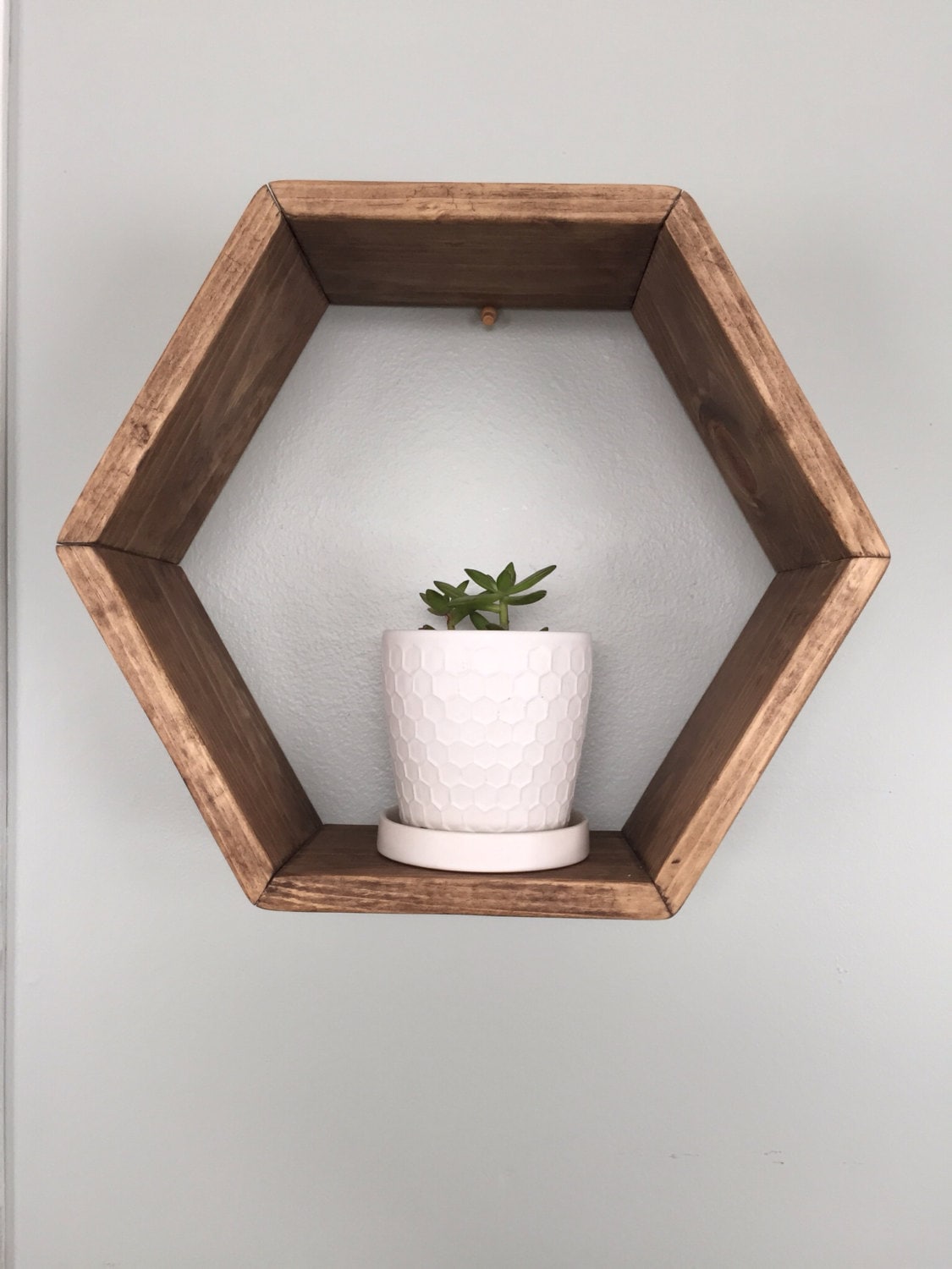 Wood hexagon shelf. Geometric shelf. Wall hanging. by fredandmarie