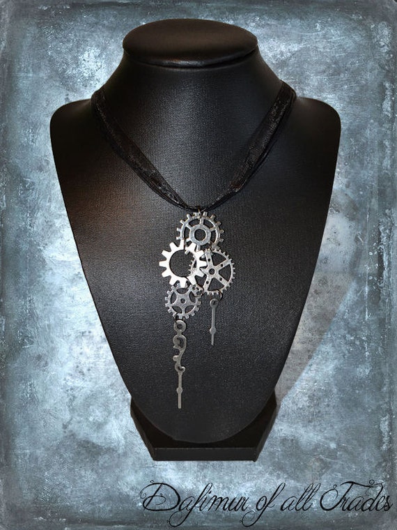 Necklace Pendant Steampunk Gears needle clock bronze silver copper needle by DafimurOfAllTrades steampunk buy now online