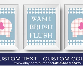 Baby Bathroom Art Print- Elephant Art - Wash Brush Flush- Nursery Bath Decor. Child Bathroom