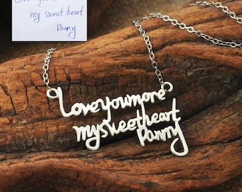 Signature Necklace, Multiple Lines Signature Necklace in Silver, Handwriting pendant, Handwritten , Handwriting Jewelry Mommy Necklace