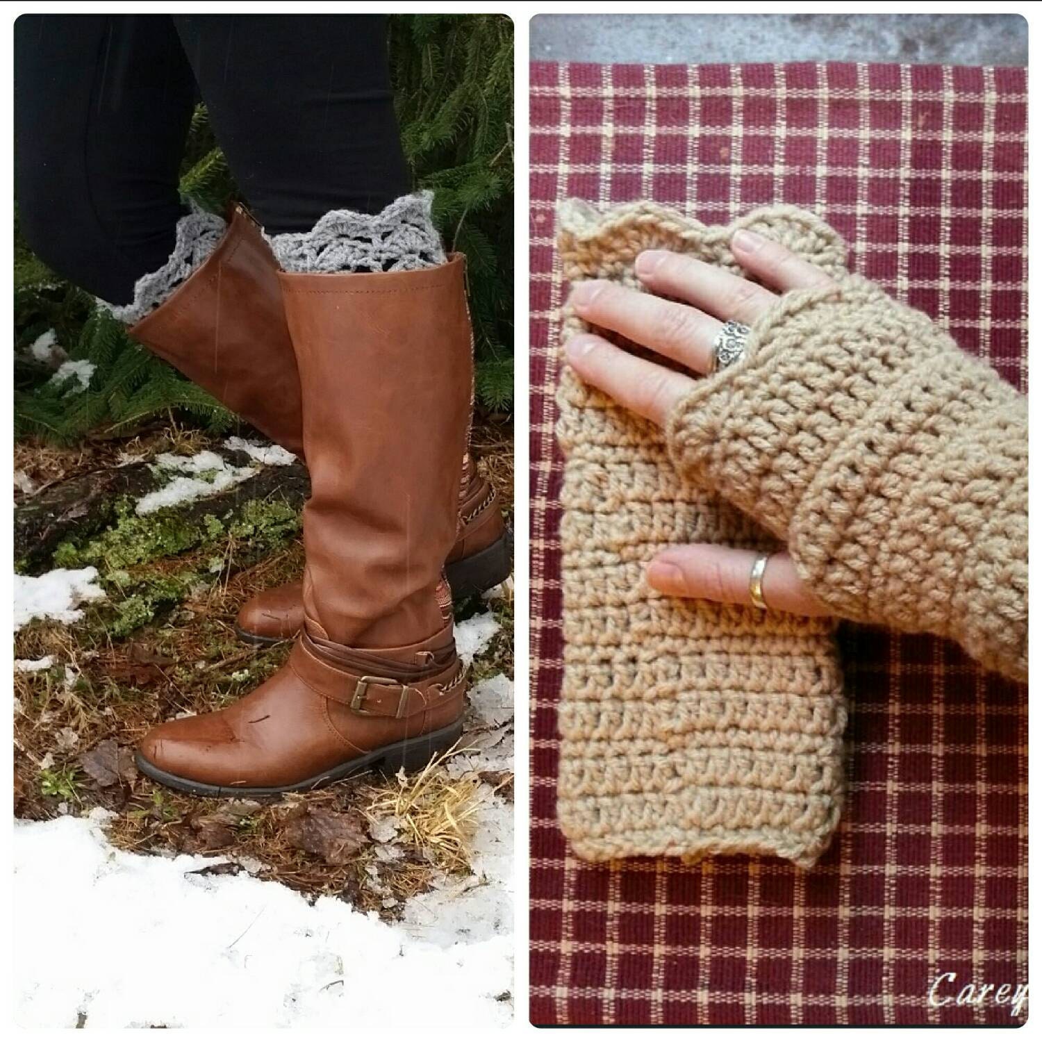 Matching Set Boot Toppers & Fingerless by