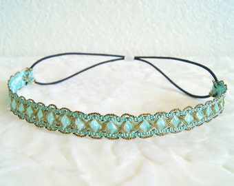 Blue Boho Headband, Aztec Tribal Headband, Aztec Hair Accessory, Gold, Green, Pink, Red Headband, Metallic Headband, Hippie Headband