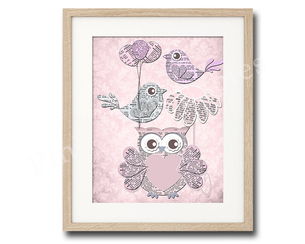 Owl nursery decor pink owl decor kids room decor by PinkRockBabies
