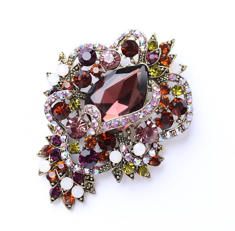 Purple Geen Brooch Rhinestone Colorful Broach Victorian style