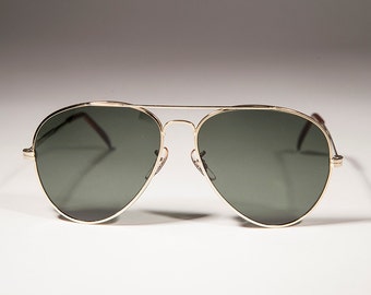 Gold Aviator Sunglasses with Glass Lens Metal Frame - Iceman