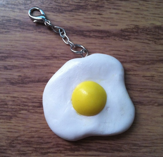 Items similar to Fried Egg Polymer Clay Keychain on Etsy