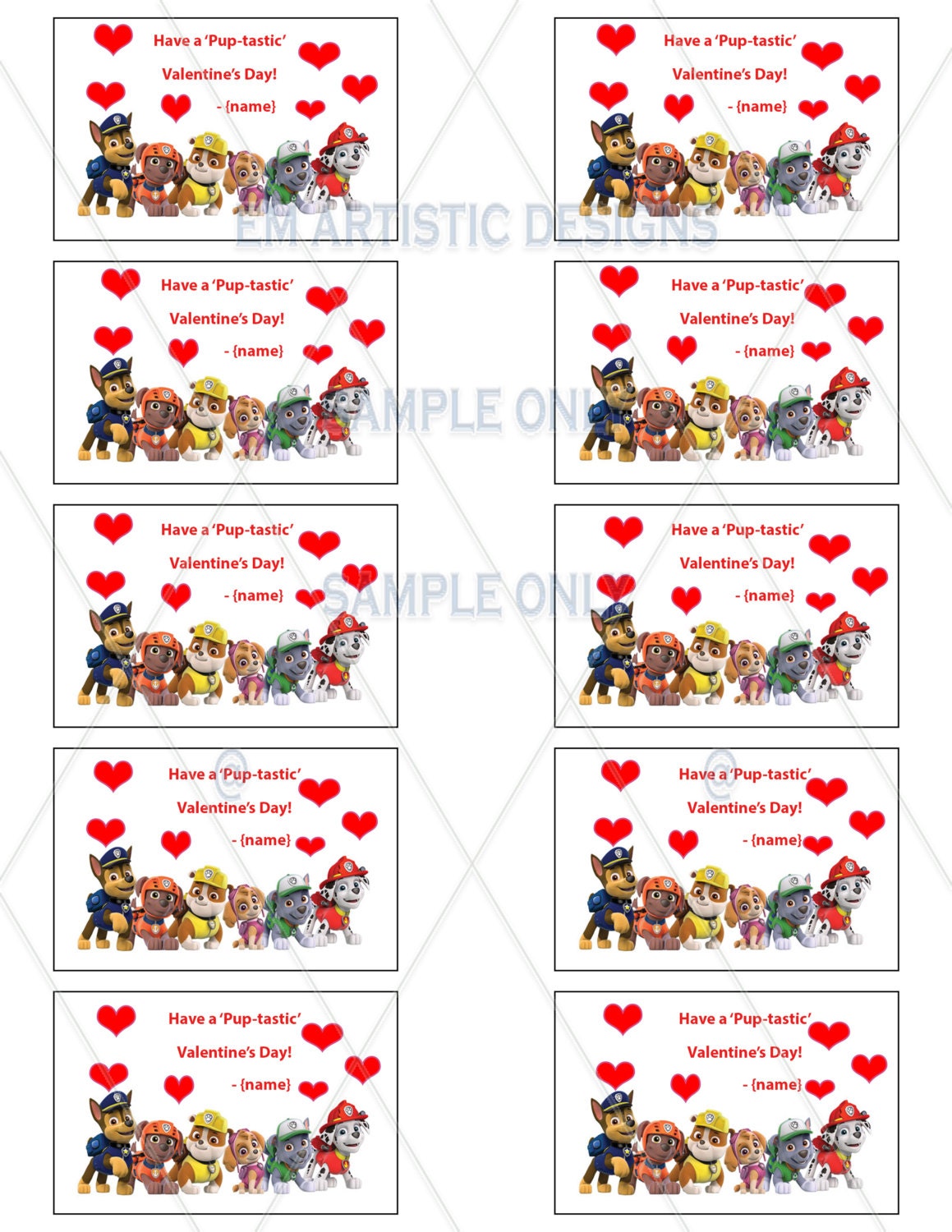 Paw Patrol ValentinesClassroom packDigital Download