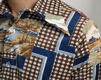 Vintage 1970s Men's Shirt- Great Graphics!