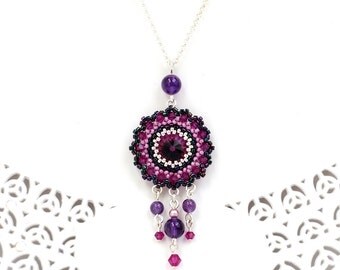 Amethyst crystal necklace, Chandelier necklace, Purple necklace, Purple pendant necklace, Purple statement necklace, Purple beaded necklace