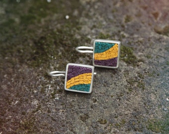 micromosaic earrings, abstract, bold colors, sterling silver