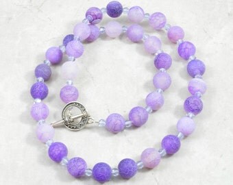 Purple Frosted Agate Necklace - Beadwork - Handmade
